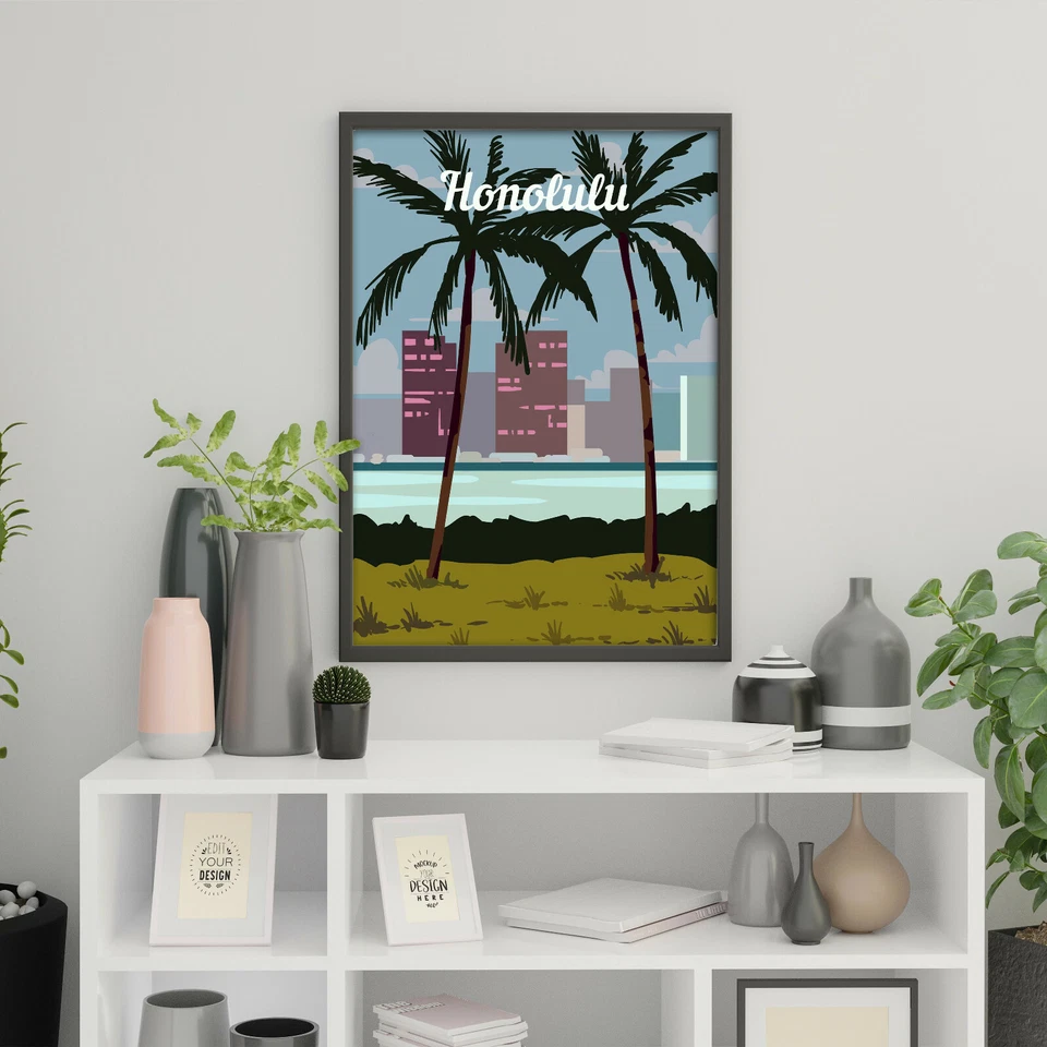 Honolulu travel poster, Honolulu retro wall print, Hawaii vintage travel print - Image 3 of 4