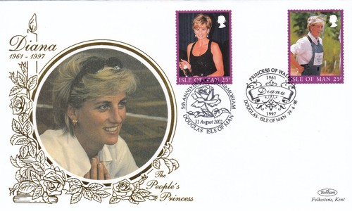 Princesse Diana Mort DOUBLED FDI 1998 + 2002 GB Benham FDC #3 DÉGAGEMENT (138016)