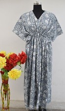 Women Cotton Kaftan Bohemian Caftan Beach Wear Gown Printed Maxi Dress Free Size