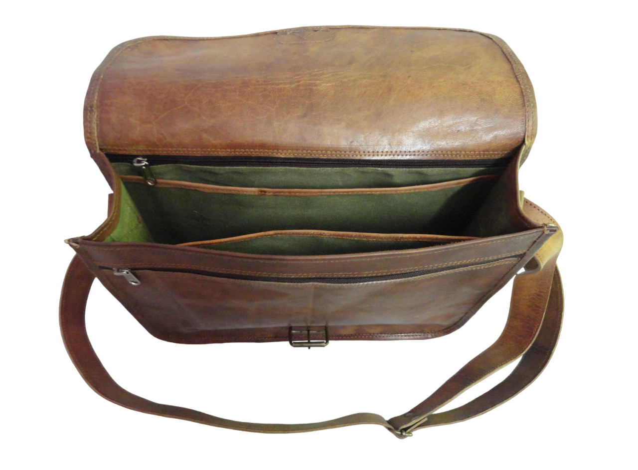 14 In Leather Messenger Bag Office Laptop Satchel School Crossbody Shoulder Bags