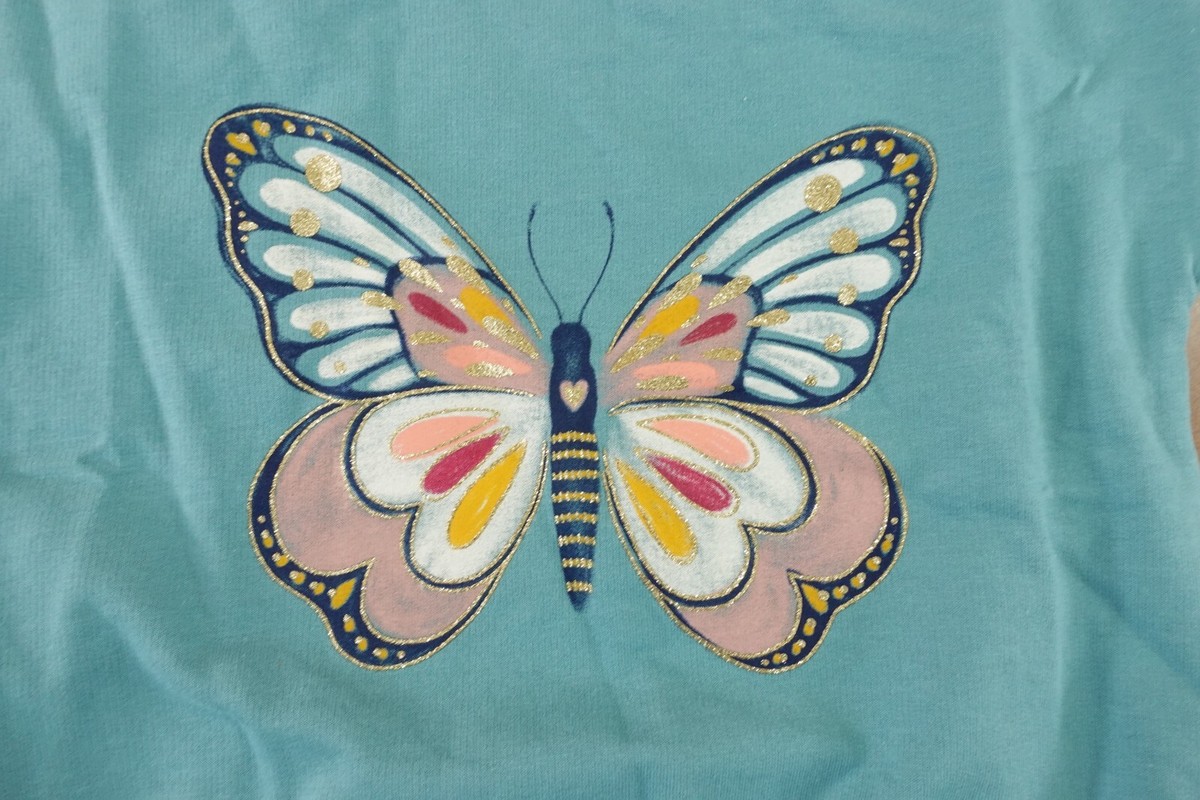 Carters Girls Size 8 Green Butterfly Glitter Accent Crew Neck