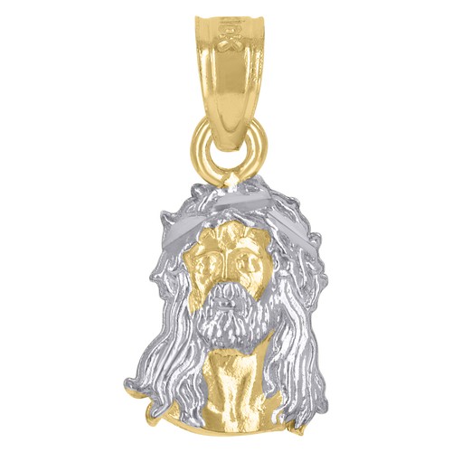 10kt Two-Tone Gold Unisex Textured Jesus Face Religious Charm Pendant