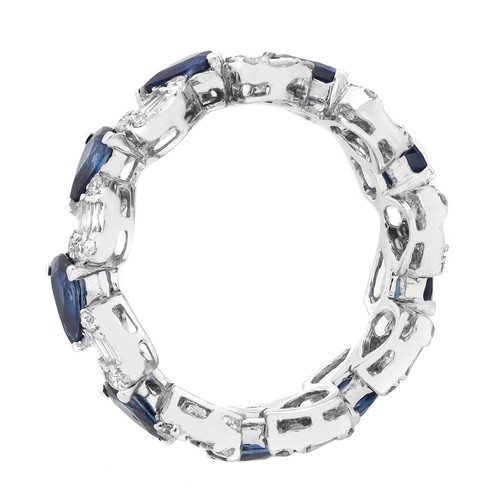 Pear Shaped Blue Sapphire & Diamonds Eternity Band Ring 14K White Gold Size 6 - Picture 2 of 3