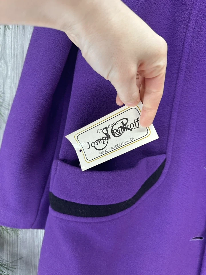 Joseph Ribkoff Trench Coat Women Size Medium Purple Black Wool Blend Vintage - Image 4 of 4