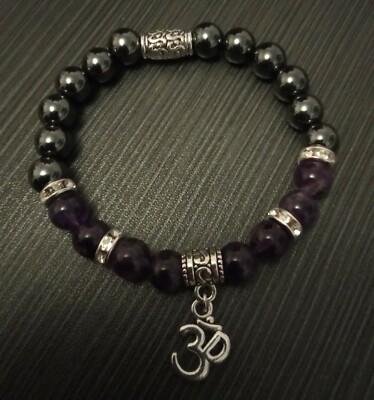 Edelsteinarmband 'Om Diamante' Amethyst & Hämatit (M-L)