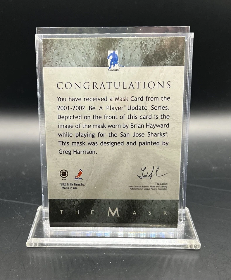 2001-02 In The Game Be A Player The Mask Brian Hayward San Jose Sharks - Image 2 of 2