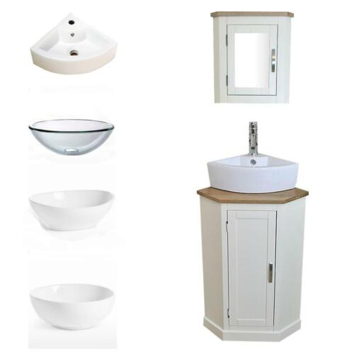 Cloakroom Corner Bathroom Vanity | White Cabinet Oak Top Basin & Mirror