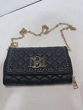 Badgley Mischka Black & Gold Chained Quilted Crossbody Wallet Bag (s)