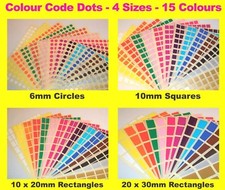 6mm Circles 10mm Squares - Colour Code Dots Blank Price Stickers Sticky Labels