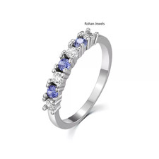 Ladies Wedding Silver Ring Sapphire Ring 925 Sterling Silver Lab Created Ring