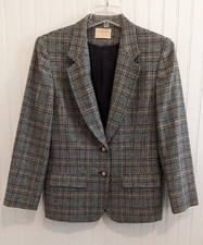 Vtg Pendleton Sport Coat Adult Plaid Blazer Women's Size 12 Virgin Wool USA Made