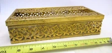 Vtg  TISSUE BOX Holder Gold ORNATE Reticulated design REGENCY VANITY