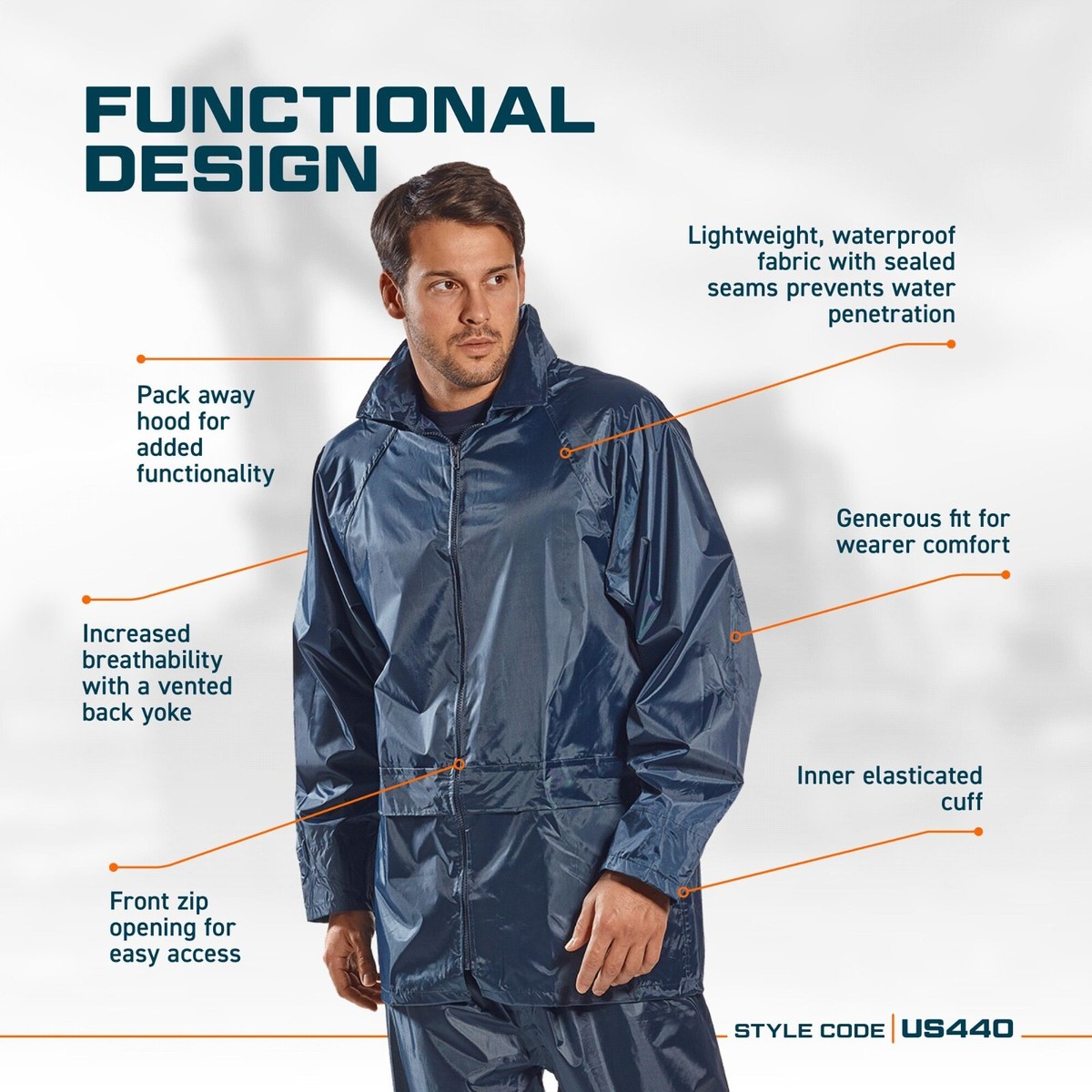 Portwest US440 Mens Waterproof Rain Jacket Lightweight Coat Pack