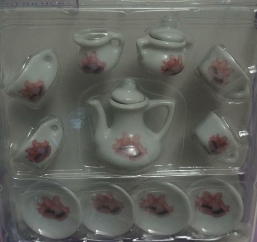 Miniature Tea Set 13pc NIP 1992 China Chest Colorware NIP pink bells CDI - Picture 2 of 3