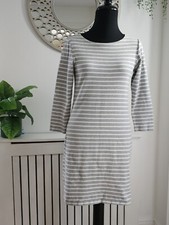 JOULES RIVIERA UK 8 GREY STRIPE 3/4 SLEEVE CASUAL COTTON T SHIRT DRESS
