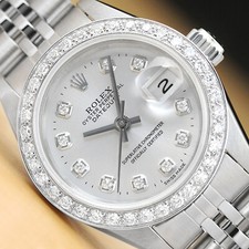 Rolex Donna Datejust Quickset 18K Oro Bianco Diamante Acciaio Argento Dial Watch