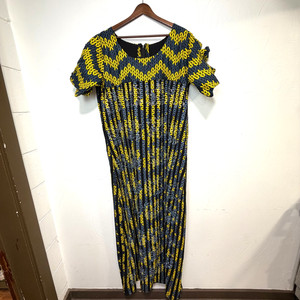 African Print Rhinestone Maxi Dress Long Yellow/Gray Womens Ankara Short Sleeve