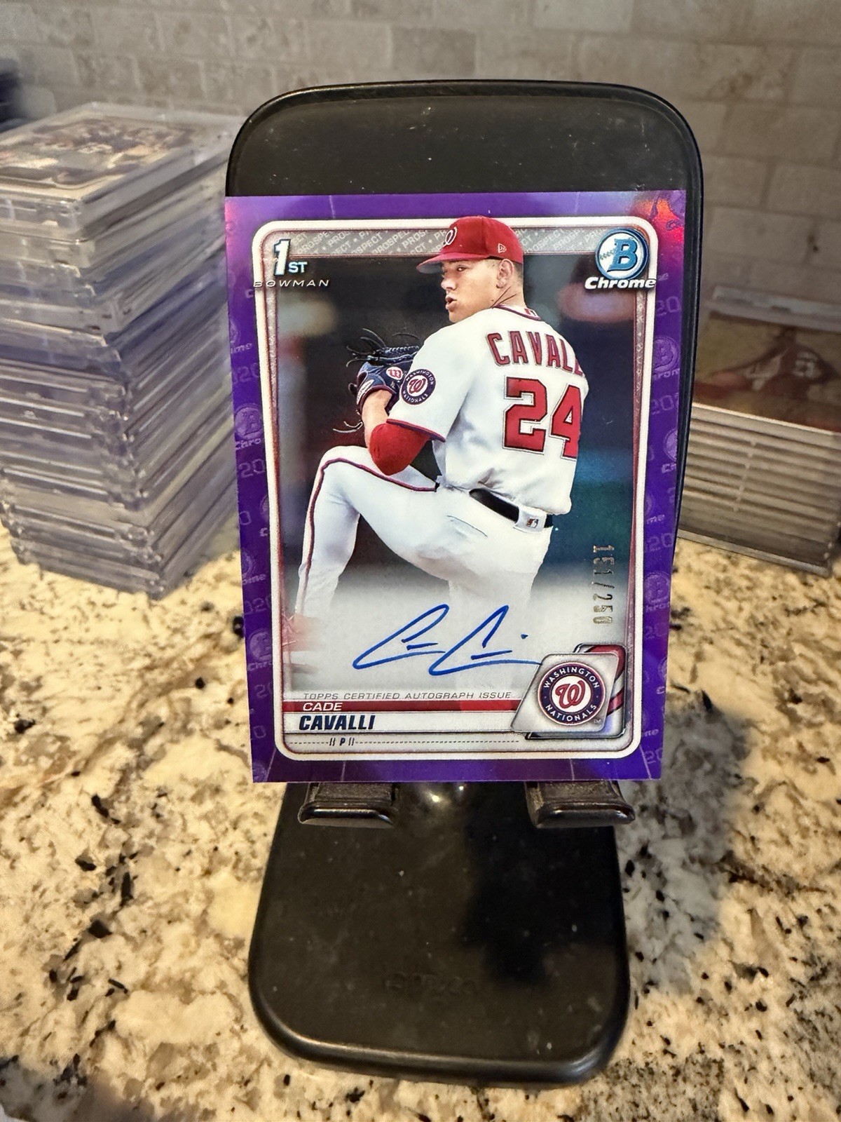 Cade Cavalli 2020 Bowman Chrome 1st Purple Refractor Auto RC Nationals /250