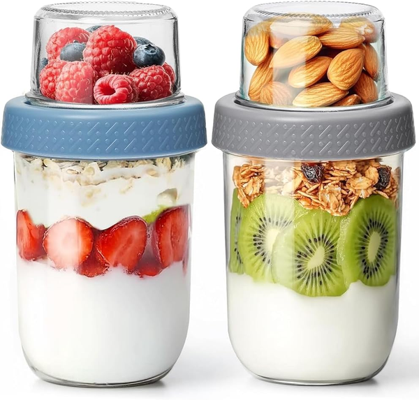 ComSaf 2Er MüSlibecher To Go, 240Ml+120Ml Overnight Oats GläSer, Joghurtbecher T-image