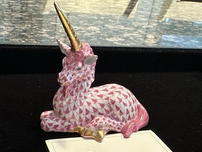 Herend Porcelain Raspberry Fishnet Handmade Fantasy Unicorn Figurine Hungary