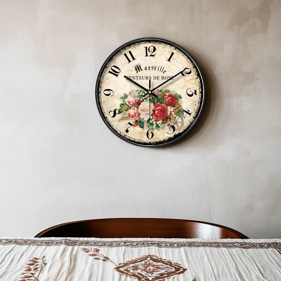 Orologio Da Parete Da Giardino Da 12 Pollici, Con Fiori Colorati, Stile Shabby C - Immagine 4 di 4