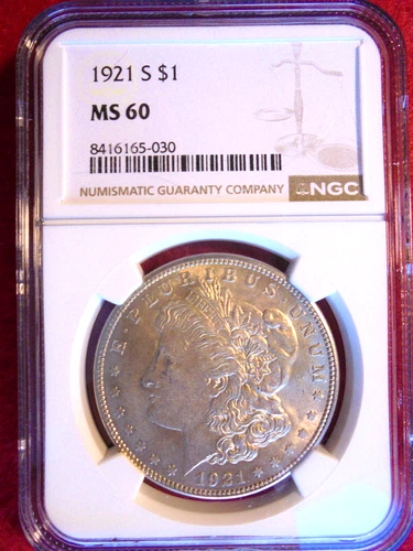 1921-S $1 Morgan Silver Dollar NGC, MS-60 Light Golden Toned Sharp Coin