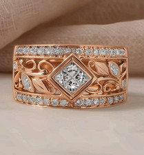 Surgical Steel Rose Gold Ring Princess Cut CZ...