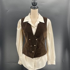 Vintage Dolce & Gabbana Corduroy Brown Double Breasted Vest Womens Sz 44 Leopard