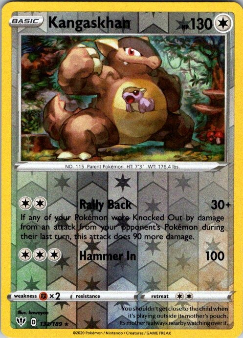 Kangaskhan 133/189 Reverse Holo Rare Darkness Ablaze Pokemon Near Mint