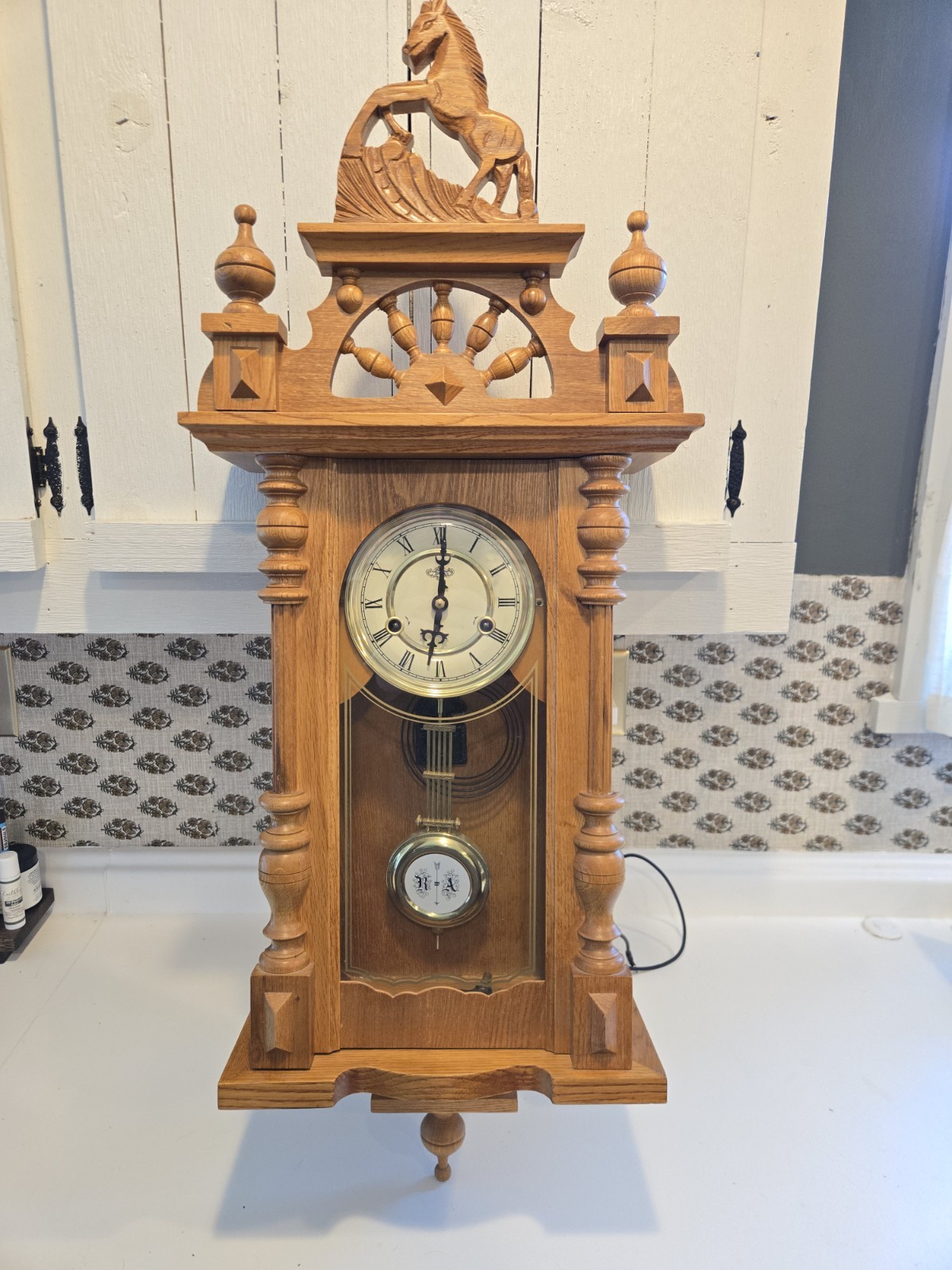 Vintage d&a Regulator Wall Clock W/ Horse Western Walnut Wood works with key