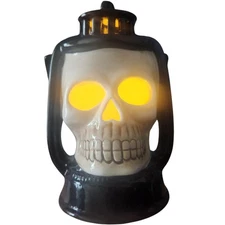 Happy Halloween battery Light up  Skull Lantern  Tabletop Spooky  ceramic Decor 