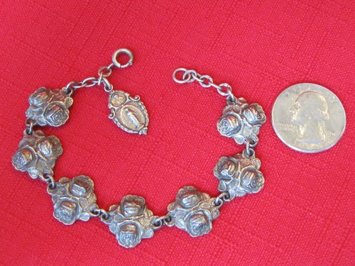 Vintage Religous Medals & Double Rose Rosary Bracelet Sterling Silver 21 grams - Picture 7 of 7