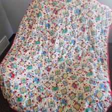 Vintage Baby Blanket Colorful Patterned Quilt Red Yellow Blue Polka Dot Animals