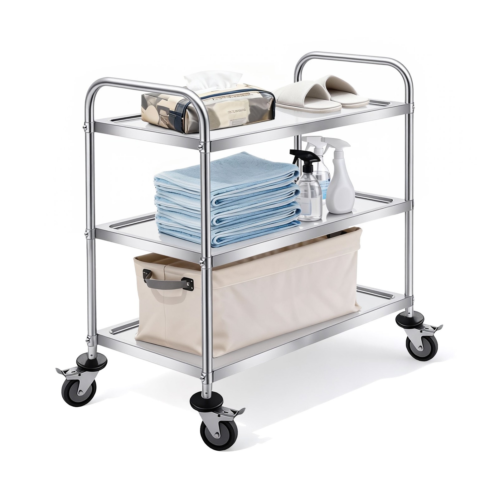 Servierwagen Edelstahl Teewagen Küchenwagen Gastro Servierhilfe 3 Etagen 4 Räder