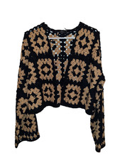 Debut Women's Granny Square Crochet Cardigan SZ Small Hippie