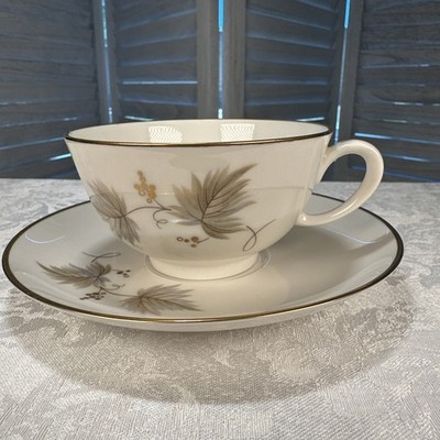 Noritake Fantasia 7532 Flat Cup & Saucer Set Gray & Gold Replacement China