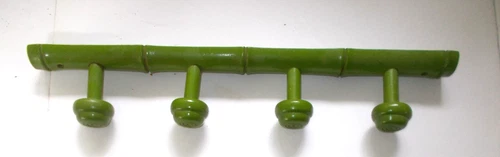 Antique Vintage French Faux Bamboo Green Coat or Hat Rack 4 Pegs