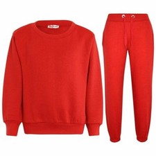 Kids Red Tracksuit Sweatshirt Set Jumper and Bottoms PE School Girls Boys 2-13