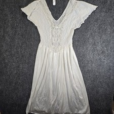 Vintage 70s Cinema Etoile Slip Dress White Lace Romantic Ren Faire Elegant S