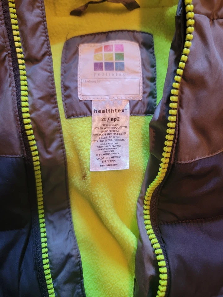 Chaqueta acolchada Healthtex 2t verde y gris cremallera completa con capucha Foto 2 de 4