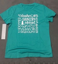 New Green Christmas T-shirts Size Women's XL - Reindeer Names