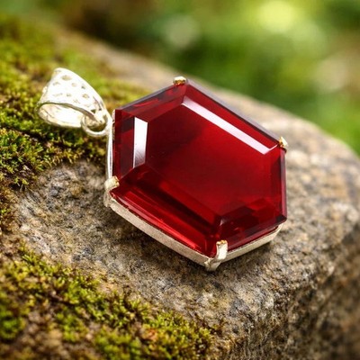Natural Hexagon Rot Ruby AGL 20 Ct 925 Silber Anhänger Charm