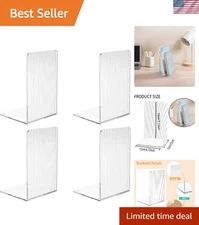 4-Piece Clear Acrylic Bookends for Stylish Home Organization & Heavy Books