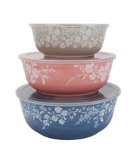 Pioneer Woman Daisy Bowl Set 6-Piece Melamine Bowl Set with Lids, Multicolor NEW