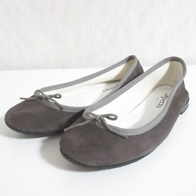 REPETTO Cendrillon Flat Ballet Shoes Pumps Ribbon EU 37 US 7 Suede Dark Gray