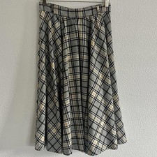 Vintage Authentic 50 s 60 s Plaid Circle Midi Skirt Black White Yellow Size M
