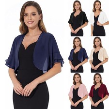 Women's Cropped Chiffon Open Short Ruffle Sleeve Bolero Cardigan Shirts Top Size