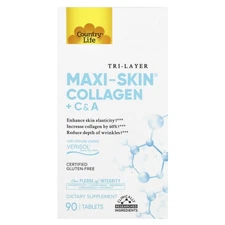 Country Life Tri Layer Maxi-Skin Collagen Plus C A 90 Tablets Gluten-Free, GMP