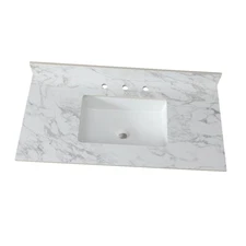 White Engineered Stone Bathroom Vanity Top 42"x22" with Pre-Drilled Holes &