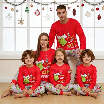 Christmas Family Matching Pyjamas Adults Kids Funny Grinch Nightwear Pajamas Pjs